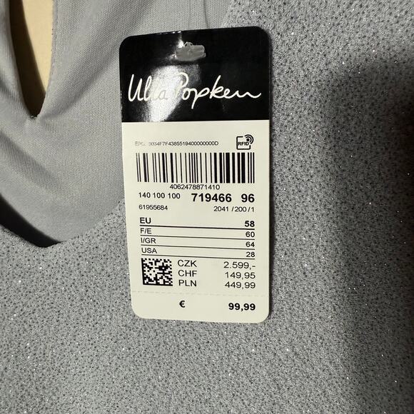 Ulla Popken Silver Sparkle Flutter Sleeve Dress SZ 28 V Neck Formal New Years - Picture 8 of 8